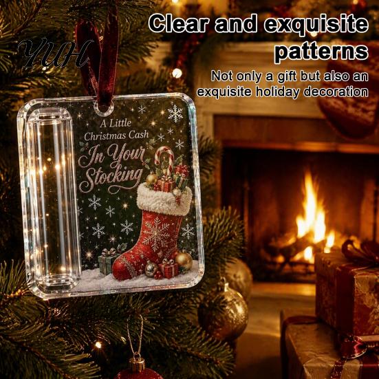 Christmas Cash Ornament with Lanyard Gift Ornament, Clear Acrylic Money Holder, Holiday Xmas Holder Tree Hanging Decoration, Funny Ways To for