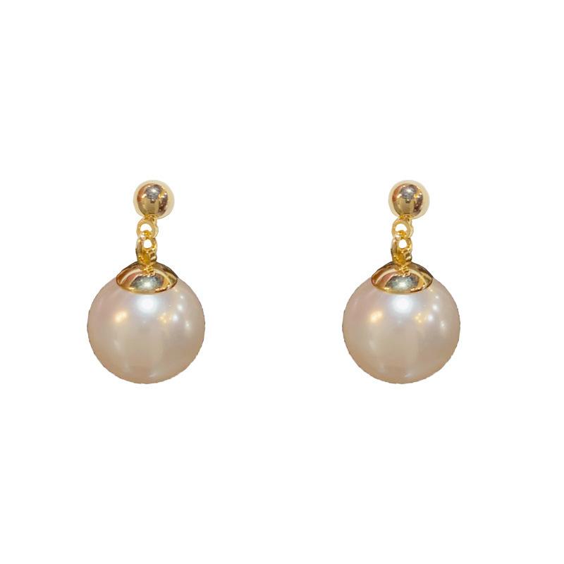 Women Elegant Simple Round Red Pearl Drop Earrings Jewelry