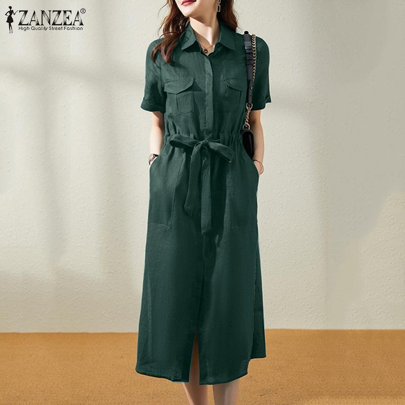 

ZANZEA Женское повседневное летнее платье с отложным воротником и короткими рукавами