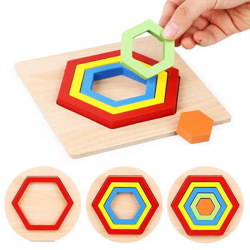 Wooden Geometric Shape Puzzle Kids Montessori Toys Shape Cognition Children Jigsaw Puzzle Board Learning Educational Toys Gifts