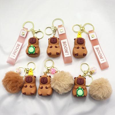 1PC Cartoon Capybara Plush Keychain Kawaii Backpack PVC Pendant Decoration Keyring Accessories Anime Lover Gifts