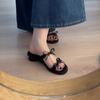 French evening breeze bow thick heel cool slippers women's versatile skirt open-toed slippers outer wear