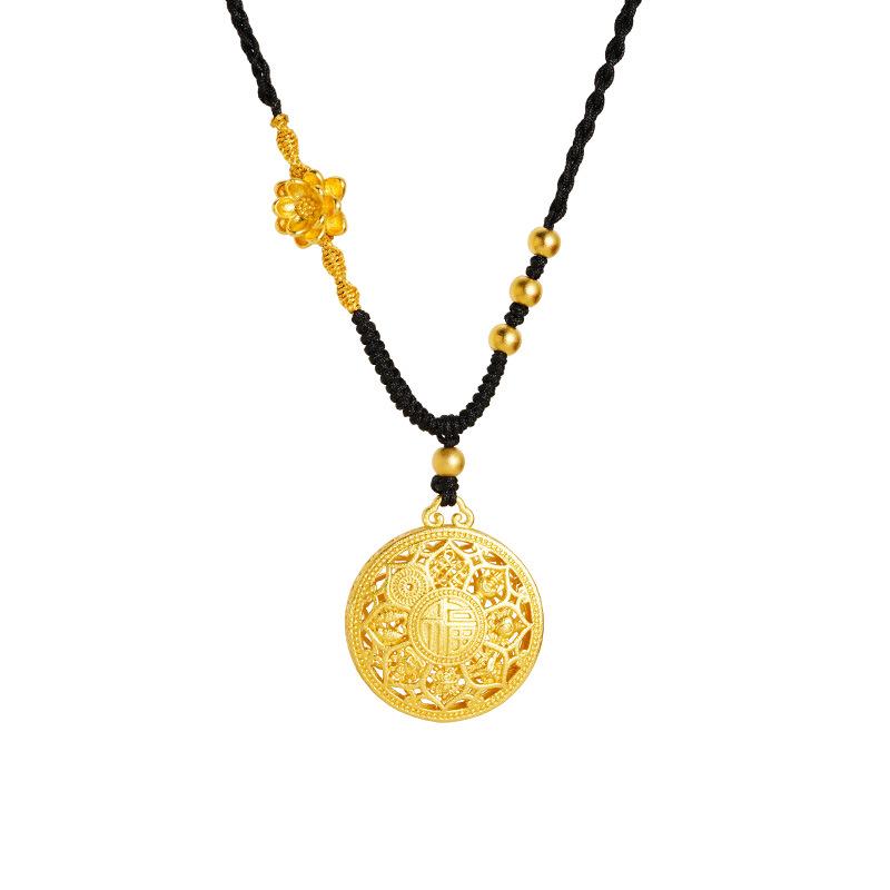 Ancient Gold Sand Eight-Treasure Compass Blessing Necklace - Chinese Retro Copper Alloy Jewelry
