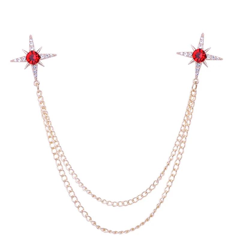 

Korean Fashion Tassel Chain Star Brooch Rhinestone Crystal Lapel Pin Badge Men s Shirt Collar Pins Luxulry Jewelry Brooches Gift