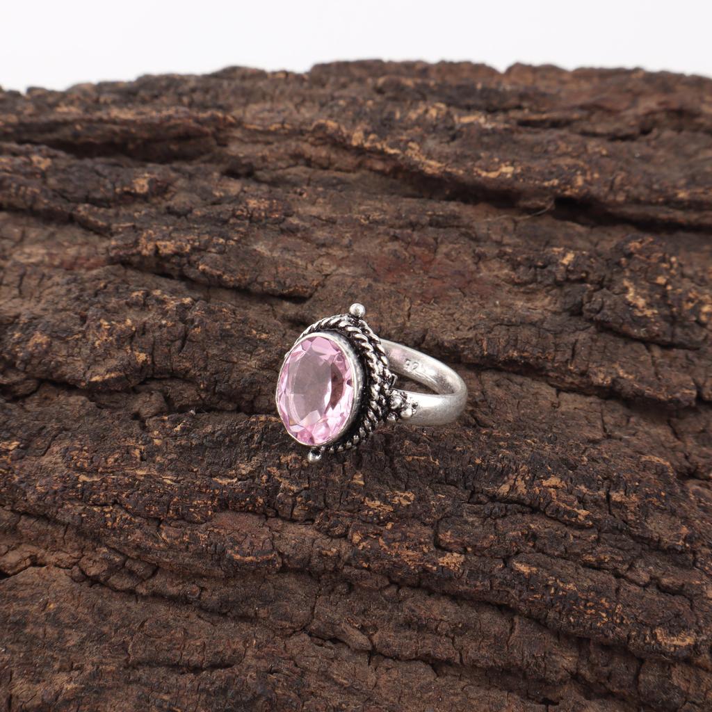 Morganite Ring, Handmade Gemstone 925 Solid Sterling Silver Ring Dainty Jewelry, For Engagement Gift