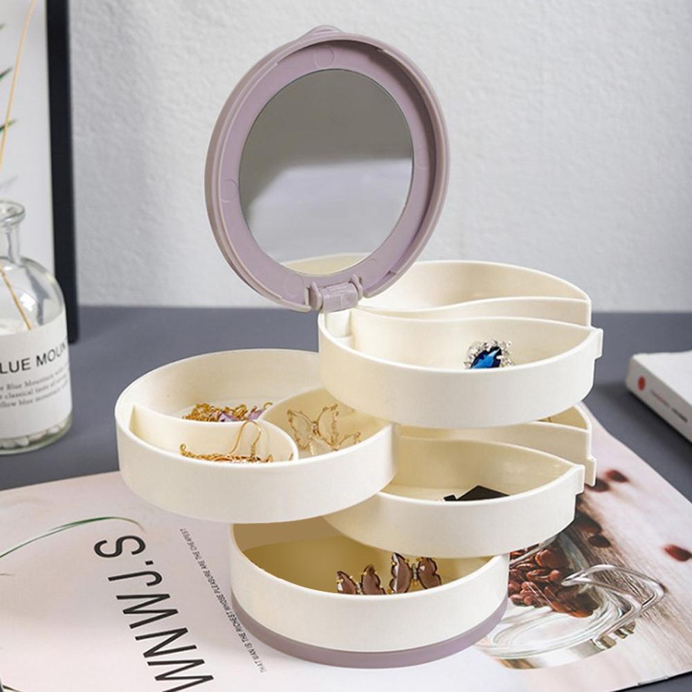 360 Degree Rotating Jewelry Holder Display Tray Jewelry Storage Box Multilayer Rotating Plastic Stand Earring Ring Box Cosmetics
