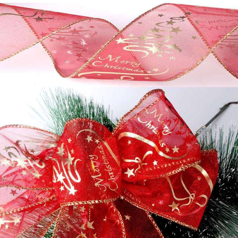 Red Ribbon Tree Decorative 2M Tree Decorative Ribbon Printed Christmas