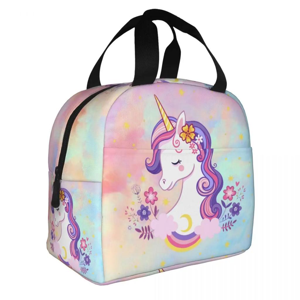 Schattig Eenhoorn Cartoon Patroon Draagbare Lunchbox Vrouwen Waterdicht Thermisch Koeler Voedsel Geïsoleerde Lunchtas School Kinderen Student