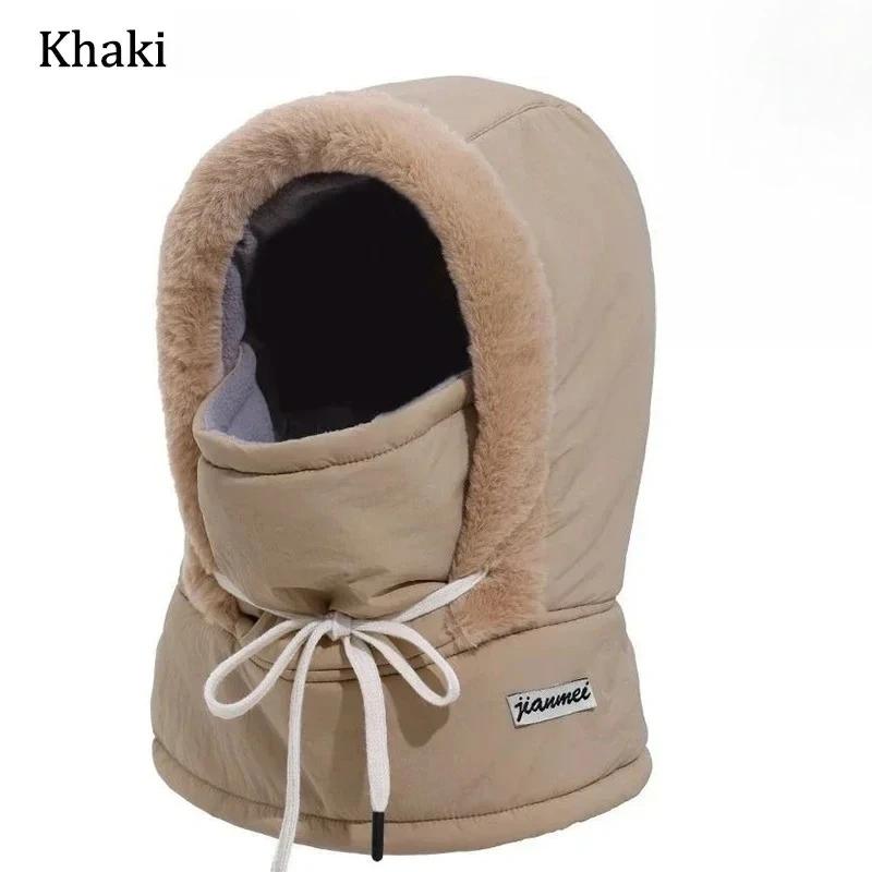 

Cold Weather Thermal Balaclava Scarf Winter Windproof Hood Hat Plush Neck Warmer Ski Face Mask for Outdoor Activities Warm hat хаки