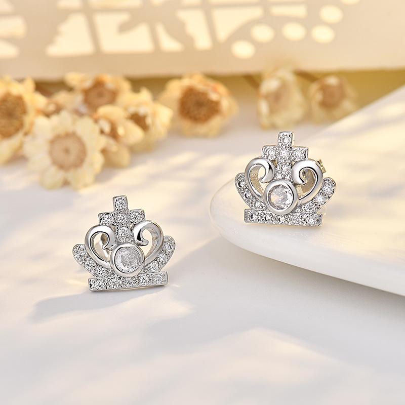 High-end Cross Crown Zircon Earrings Niche Simple and Versatile Temperament Earrings
