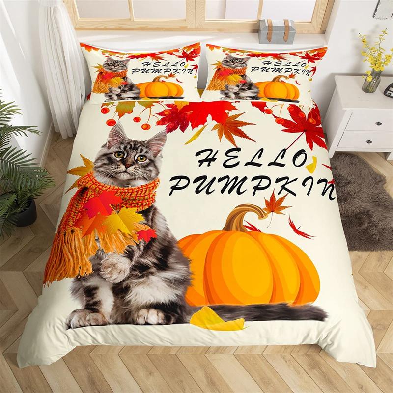 Happy Thanksgiving Duvet Cover Fall Maple Leaf Bedding Set Microfiber Gnome Gold Pumpkin Farm Harvest Comforter Cover King Size