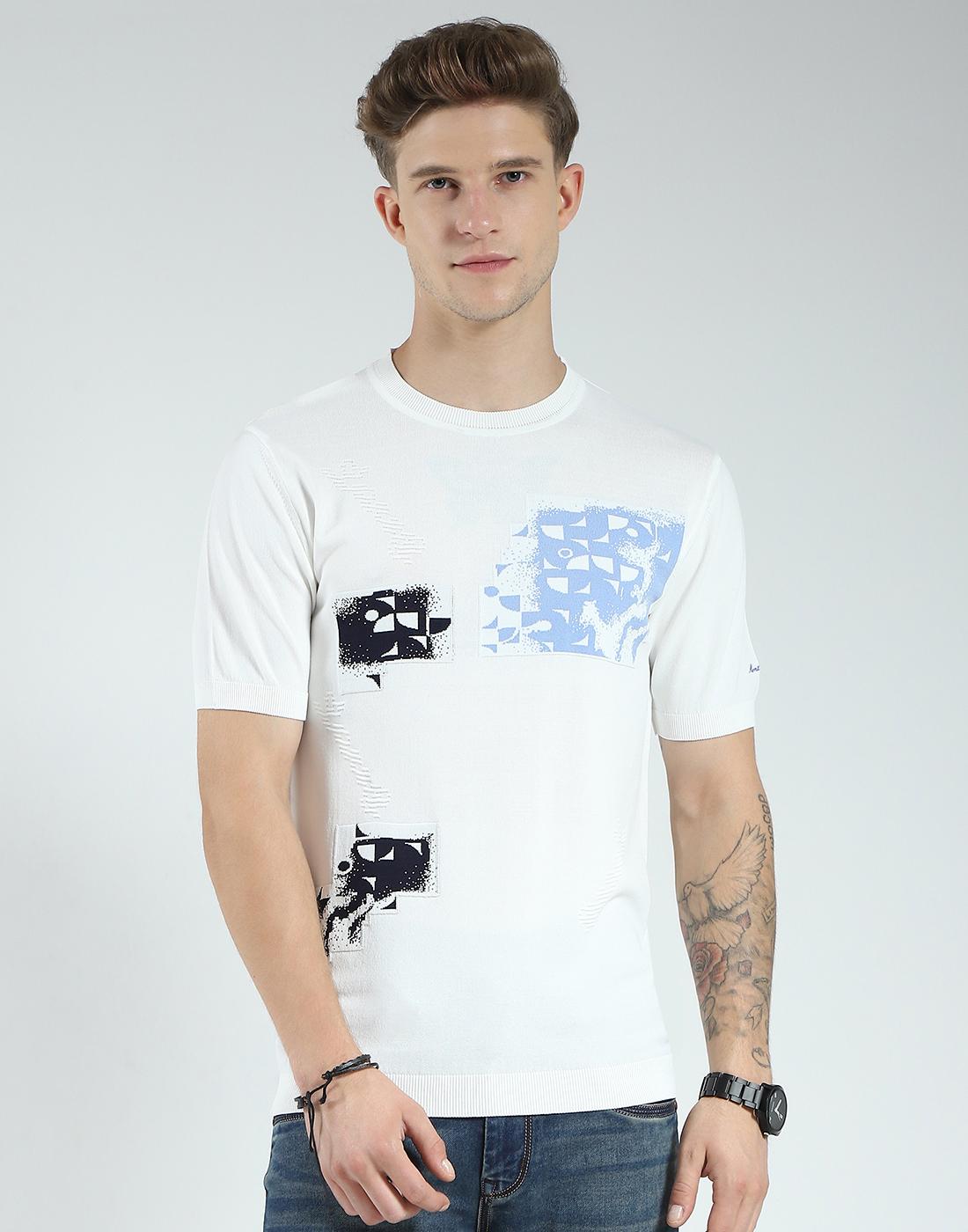 MONTE CARLO Heren T-shirt met print | Halve mouw | Ronde hals | Casual T-shirt voor heren 2XL wit