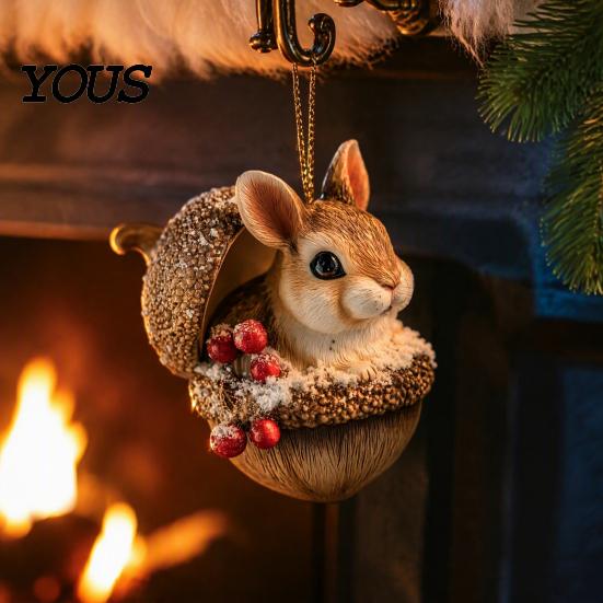 Seasonal Tree Ornaments Forest Animal Acorn Hanging Ornament, 2D Acrylic Flat Printed Thoughtful Christmas Gifts Decor for Christmas, Woodland
