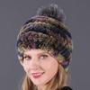 Women's Fur Hat with Rex Rabbit and Fox Fur Pompon for Autumn and Winter