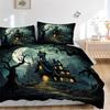 3pc Haunted House Moonlit Night Cover Set - 1 Quilt Cover + 2 Pillowcases, All Seasons Bedroom Setting, Perfect for Home068