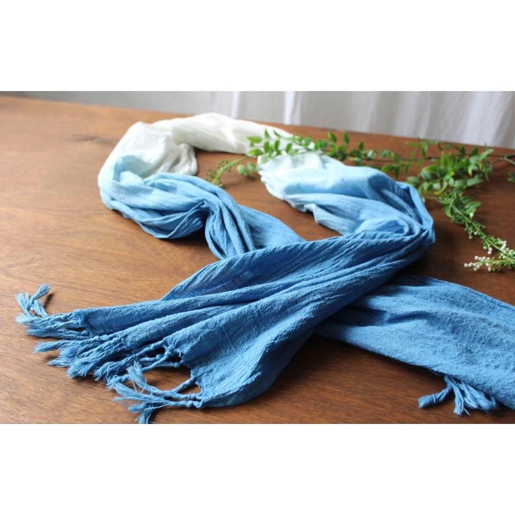 Used New Hand-woven Style Indigo-dyed Stole, Made In Japan
