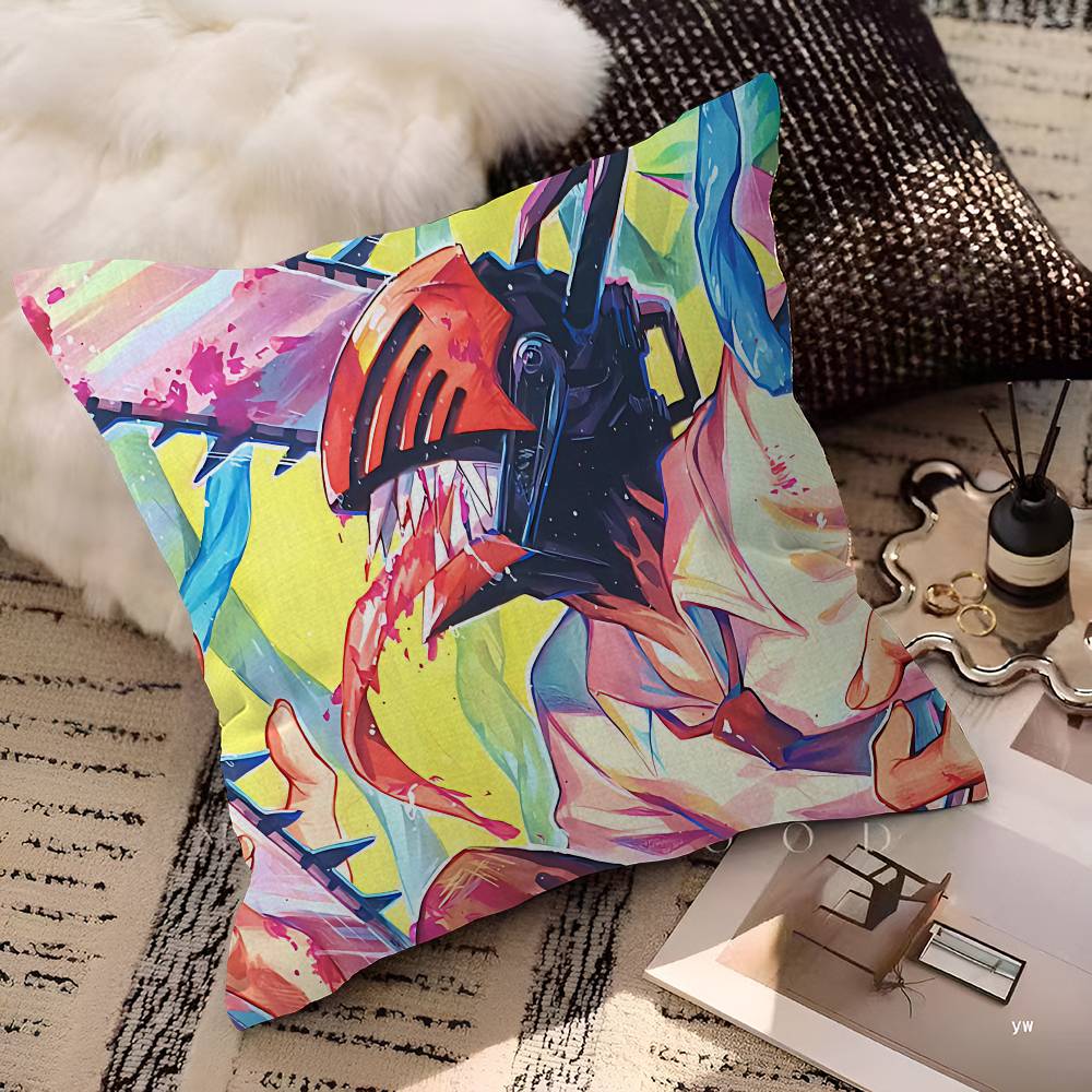 Anime CChainsaw MMan Cushion Cover Inches Farmhouse Decor Home Throw Pillow Covers For Couch Decorations