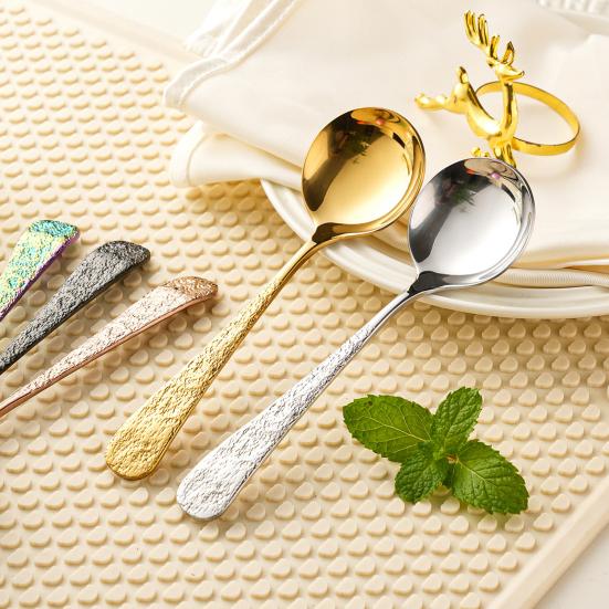 Edelstahllöffel mit rutschfestem Griff Hammermuster-Design Suppe Reis Nudeln Löffel Multifunktional