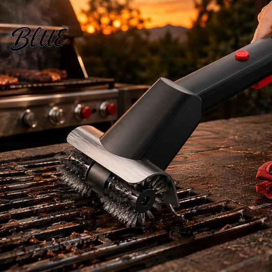 Battery Powered Grill Scrubber Electric Brush with Dual Rotating Heads And Built-in LED Light Cordless BBQ Outdoor Cleaning Tool Cleaner Water