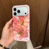 Capa Glitter Flor de Lírio Rosa para iPhone 17 Pro Max 16 Pro Cobertura Total Feminina Design Suave com Diamantes