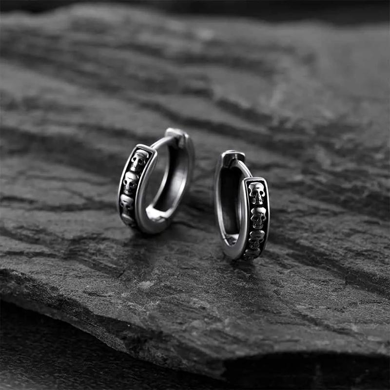Huitan Men's Skull Earrings Dainty Small Circle Daily Wear Trendy Earrings Anti Silver Color Cool Male Accessories Hot JewelryGood product