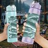 1PC Two female singers color portrait print 750ml colorful plastic sports water bottle leakproof pop up lid with straw for outdoor work home use