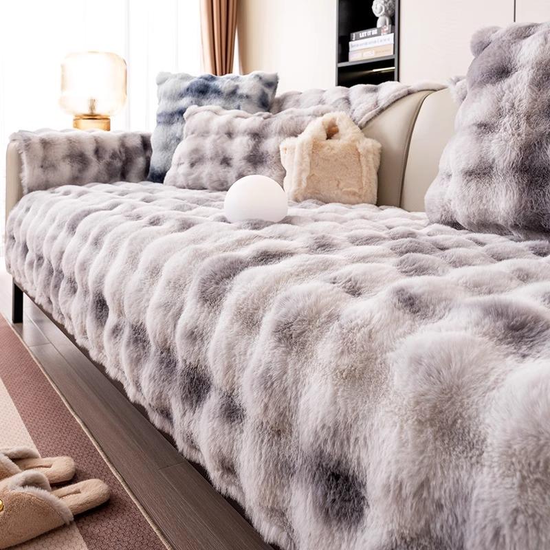 Winter Thick Sofa Towel Warm Rabbit Plush Can Cover Seat Cover Cover Backrest Armrest All-Inclusive Cover Cloth Blanket