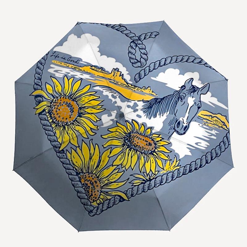 

1pc Horse SunflowersAutomatic Open/close Umbrella, 8-Rib sturdy structure, Portable Travel Umbrella, Parties, Everyday Usec82
