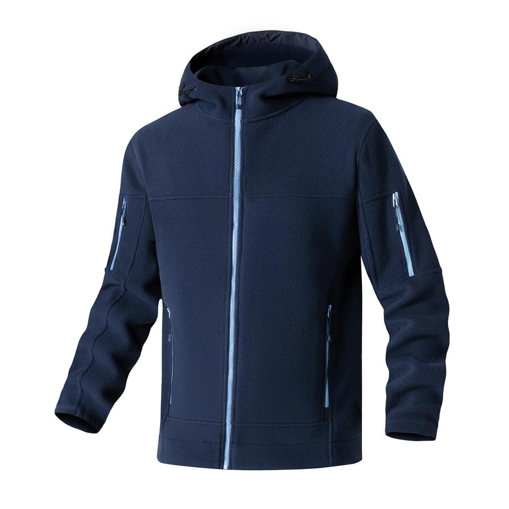 Men's Fleece Jacket, Long Sleeved Hooded Cardigan Jacket
