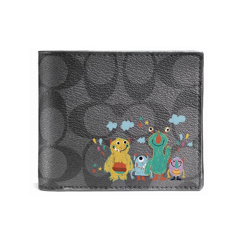 

COACH wallet [Customized bag] 3 IN 1 Made of Magnolia Relief Printed Short Three-in-One Same Style for Men and Women Couples Black Cute little monster чорний