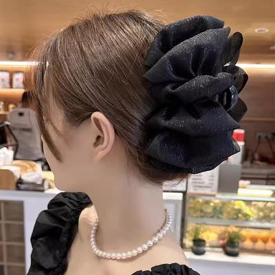 2 peças/conjunto Preto Branco Grande Laço Dobrado Garra de Cabelo Para Mulheres Meninas Doce Ornamento de Cabelo Faixa para Trás Presilha de Cabelo Acessórios de Cabelo da Moda