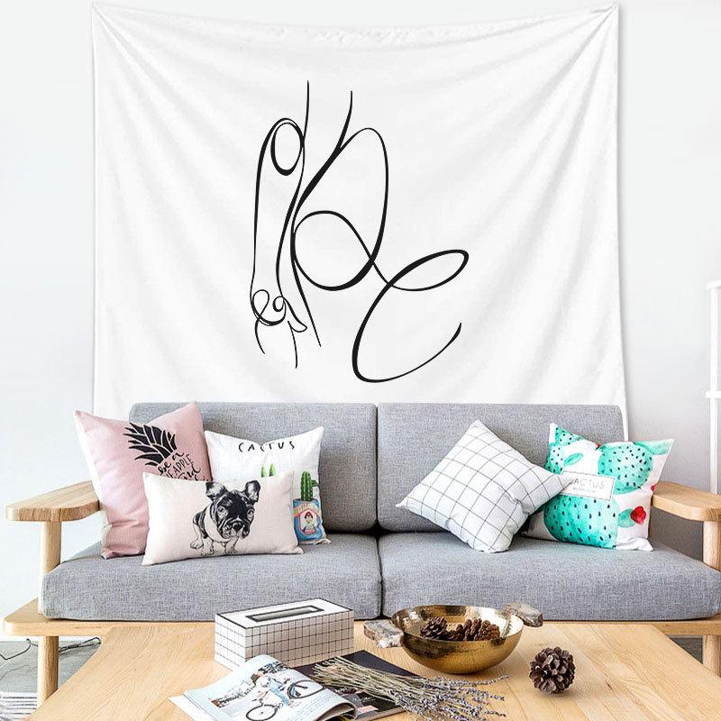 Tapestry Wall Hanging Simple Art Black and White Lines  Background Bedroom Decorative