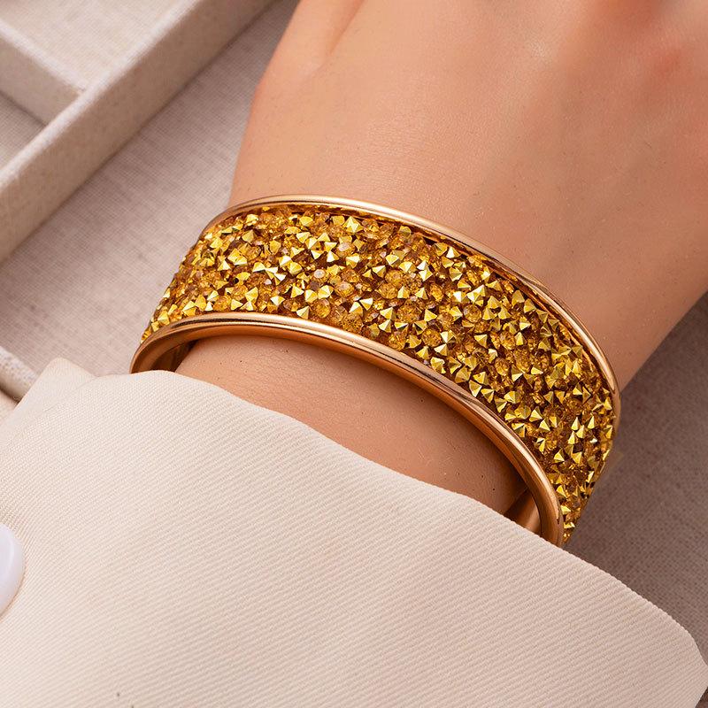 Color Rice Bead Rhinestone Open Bracelet Exaggerated Wide Face Bracelet Fashionable Personality Cool Hand Jewelry