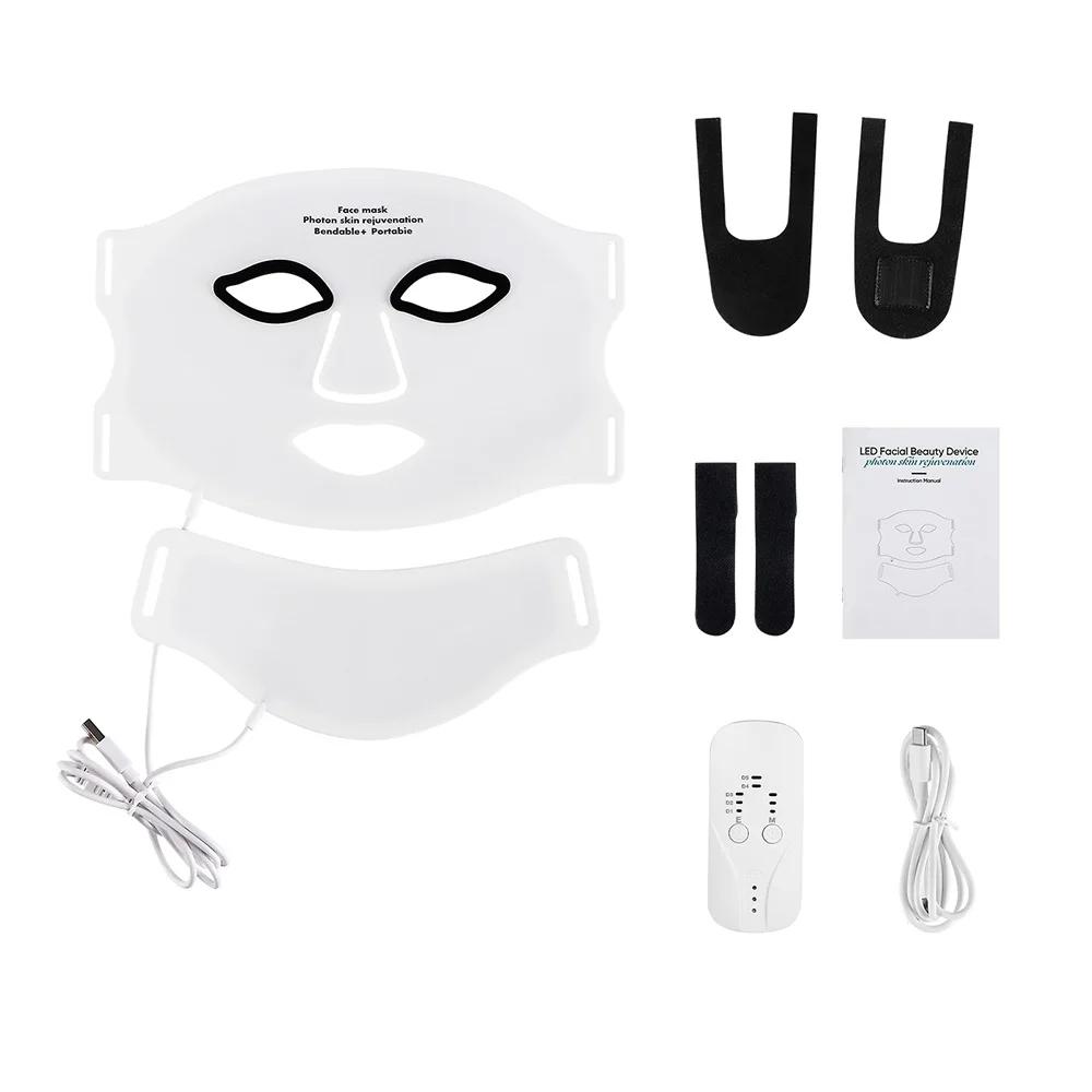 Wireless LED Face Mask with Neck 7 Colors LED Silicone Mask Photon Beauty Mask Skin Tighten Repair Skin Flexible Facial Mask
