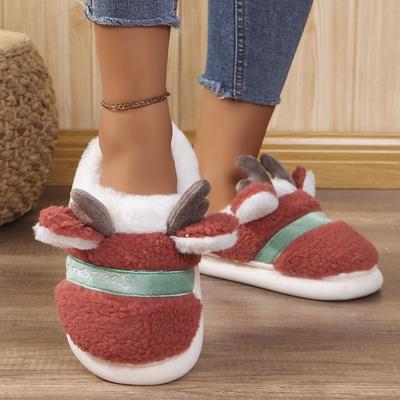 Christmas Elk Warm Indoor Plus Plush Slippers for Couples