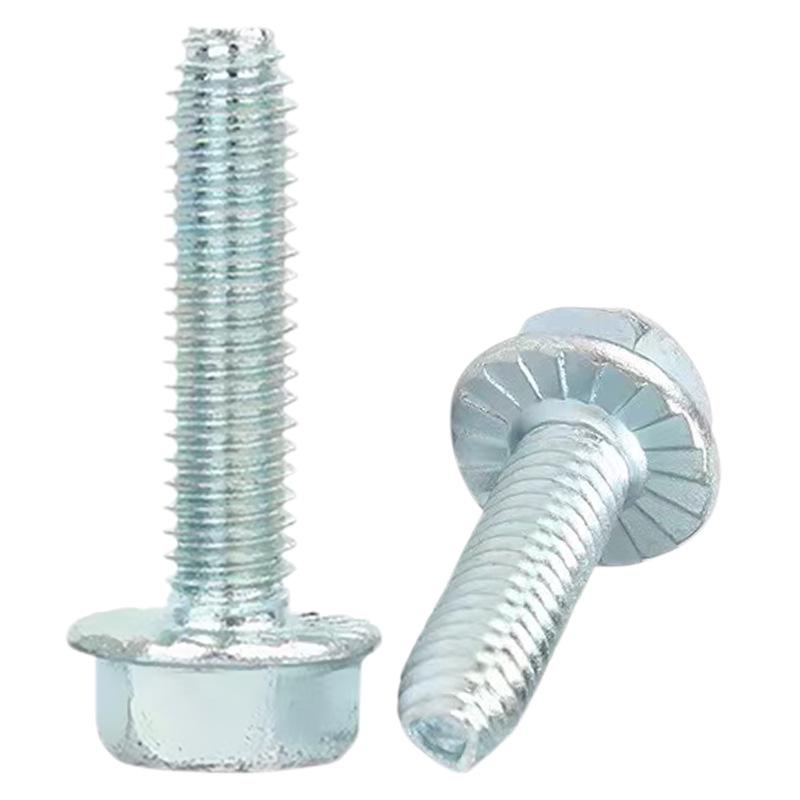 Galvanized Self-Locking Flange Screws, Triangular Toothed, Non-Slip, Cross Hexagon