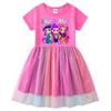 Girls' Kpop Rainbow Sequin Mesh Dress - Long Sleeve, Perfect for Spring & Autumn