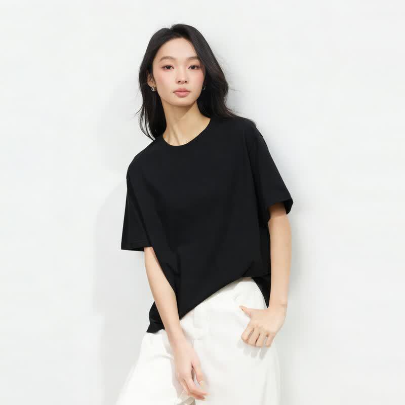 Elva  Island Summer Solid Short Sleeve T-Shirt L чёрный