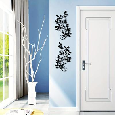 2-Piece Metal Tree Leaf Wall Decor - Black Vine and Olive Branch Art | Elegant Wall Hanging for Kids' Rooms and Kindergartens