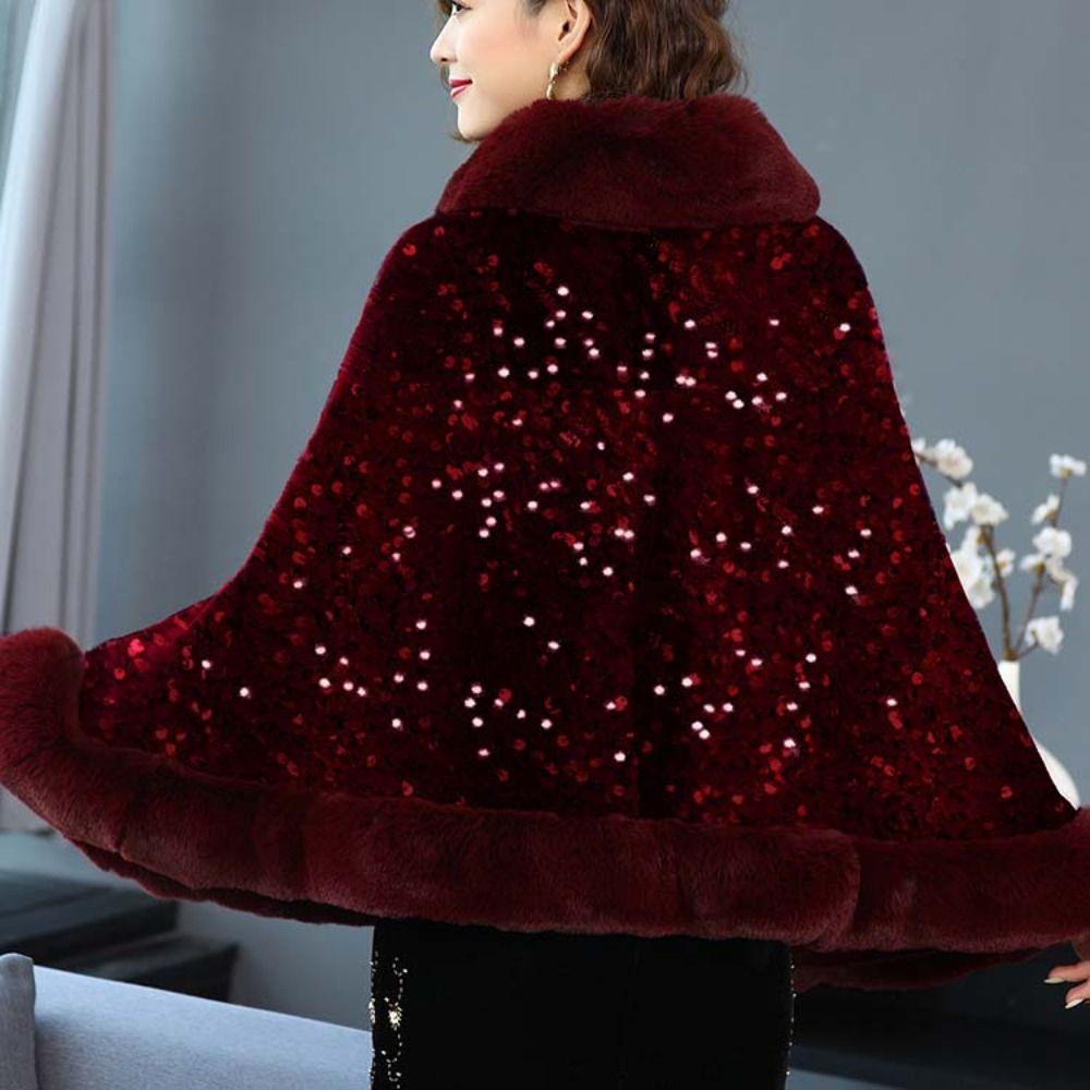 Warm Plush Shawl Autumn Winter Thicken Cardigan Soft Fur Collar Sequined Shawl