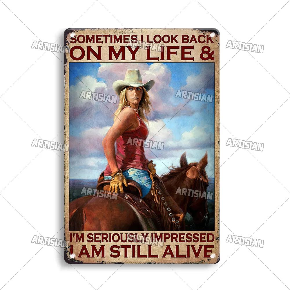 Artisian Ride Horse Metal Poster Cowgirl Cowboy Tin Plate Horse Racing Decorative Sign Wall Decor Garage Bar Pub Club Hotel Cafe
