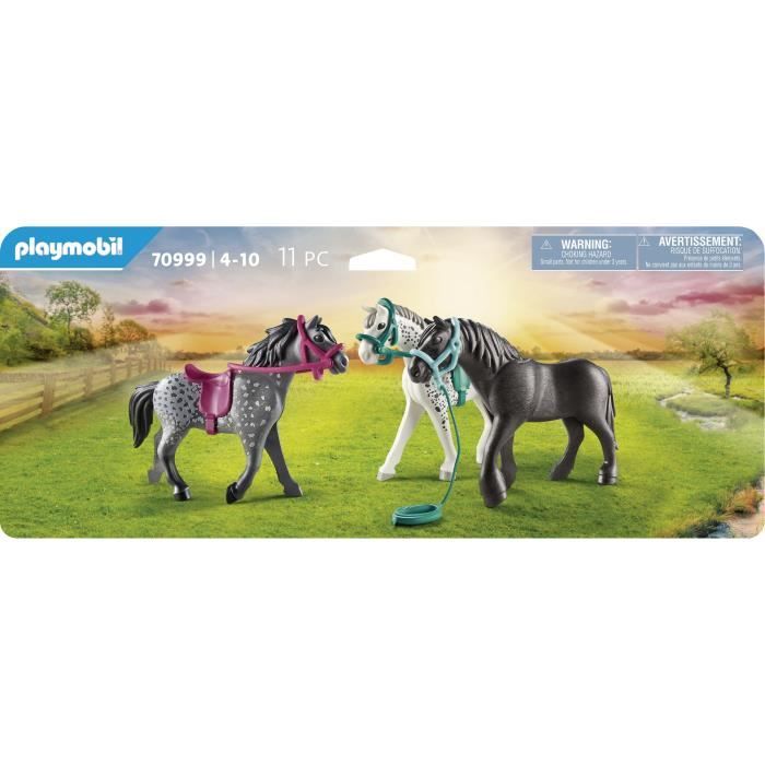 Playmobil - 70999 - 3 chevaux : frison, knabstrupper et andalou - avec 1 selle et 3 licols