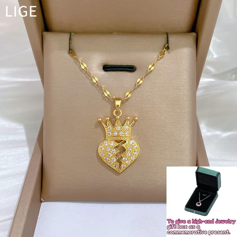 

Crown Love Heartbreak Light Luxury Temperament Gorgeous Full Diamond Necklace Women s Versatile Clavicle Chain