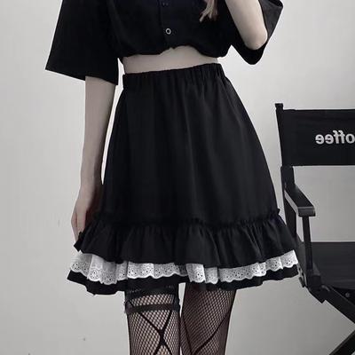 Mall Goth Gothic Lace Ruffle Mini spódniczki damskie Harajuku Fairy Grunge czarna plisowana spódnica Lolita Streetwear