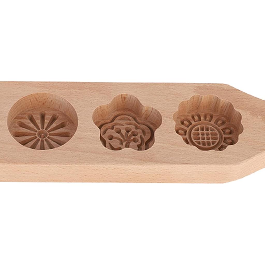 Wooden 4 Flower Pattern DIY Handmade Press Food Pastry Biscuit Cookie Pumpkin Pie Baking Tool for Home Bakery Dessert Shop(Pattern Two)