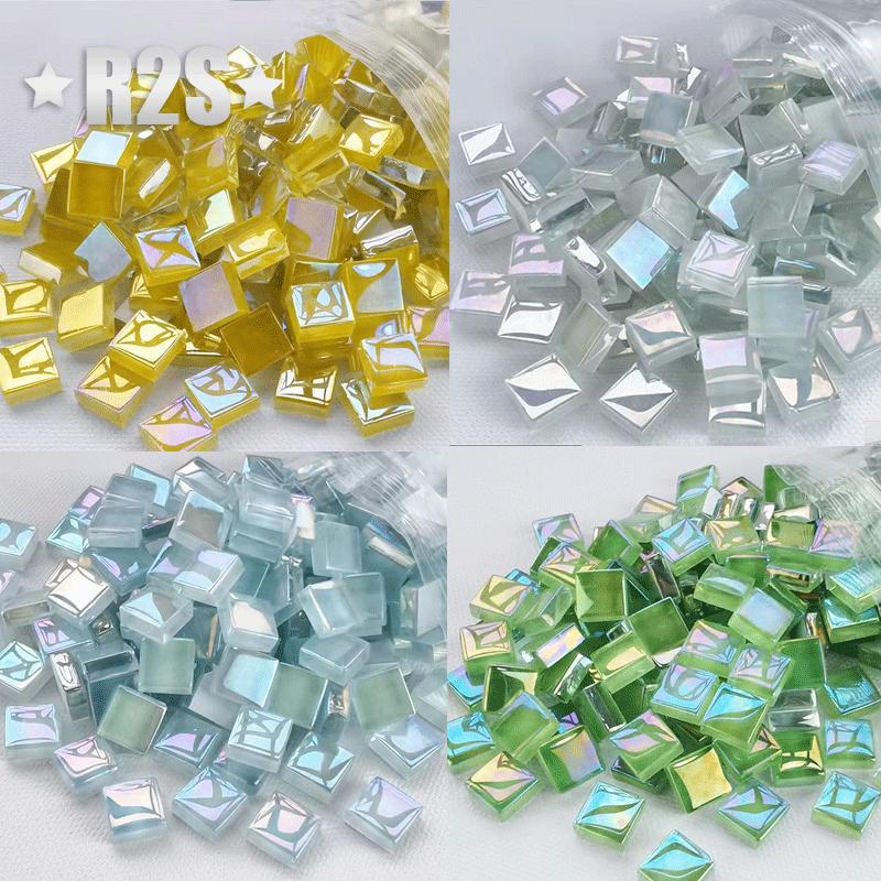 100g Mixed Mosaic Pieces Assorted Color Square Glitter Glass Mosaic Tiles for DIY Crafts Supplies Blue Purple Green Arte