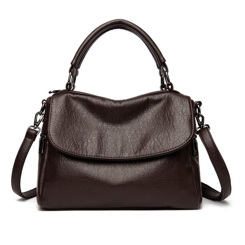 

Boston women s bags new trendy fashion versatile portable soft leather casual large capacity bag shoulder messenger bag темно-коричневого