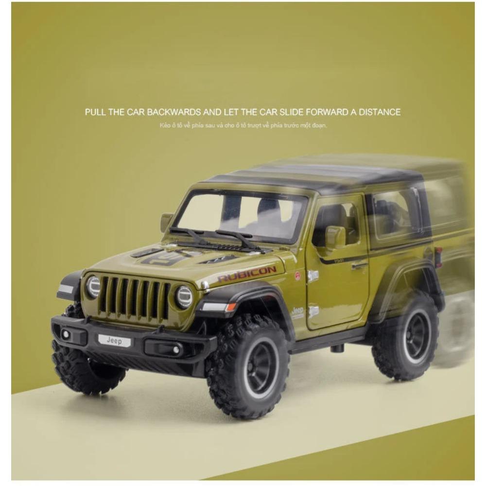 1/32 Scale Jeep Wrangler Rubicon Alloy Model Car Metal Diecast Collection Vehicle Simulation Sound & Light Toy for Kids Christmas Gift