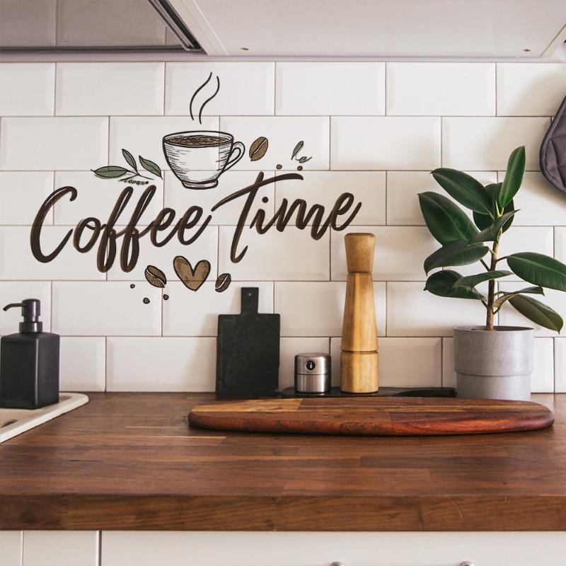 1Pc Self-Adhesive Coffee Time Wall Sticker - Painted English Slogan for Home Background Wall Decor