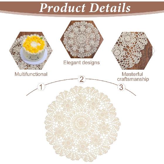 Crochet Doilies for Tables, 15.7inch/40cm Vintage Handmade Doilies for Furniture, Cotton Round Knitted Lace Placemats for Home Kitchen Dining Room